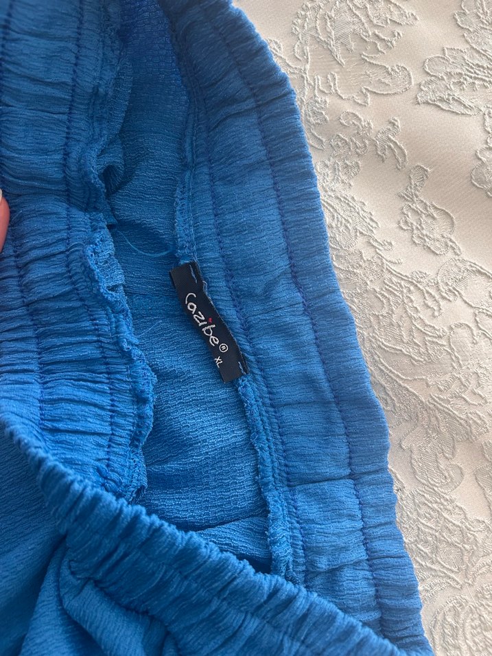 Mavi Keten Piliseli Kadın Pantolon ve ceket - Görsel 3