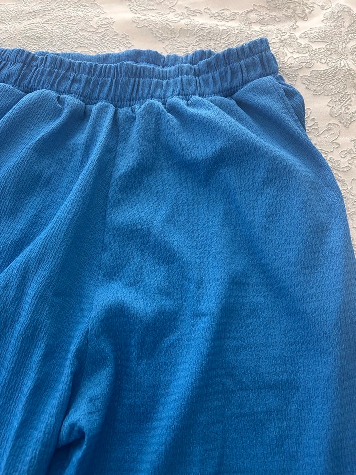 Mavi Keten Piliseli Kadın Pantolon ve ceket - Görsel 2