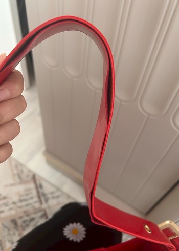 Parlak Kırmızı suni Deri Kadın Çanta - Görsel 2