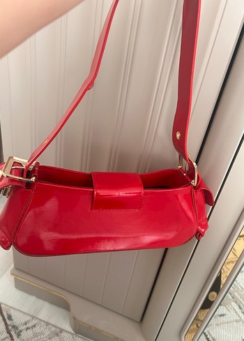 Parlak Kırmızı suni Deri Kadın Çanta - Görsel 3