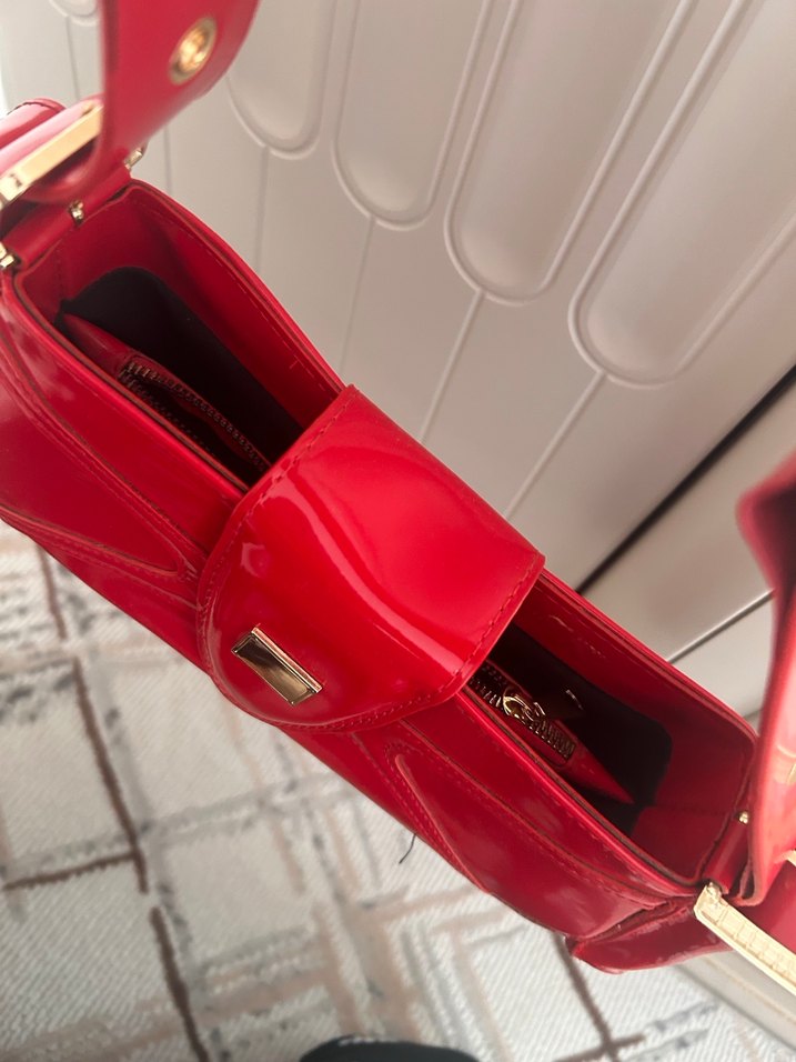 Parlak Kırmızı suni  Deri Kadın Çanta - Görsel 4