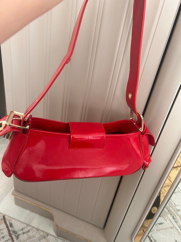 Parlak Kırmızı suni  Deri Kadın Çanta - Görsel 3