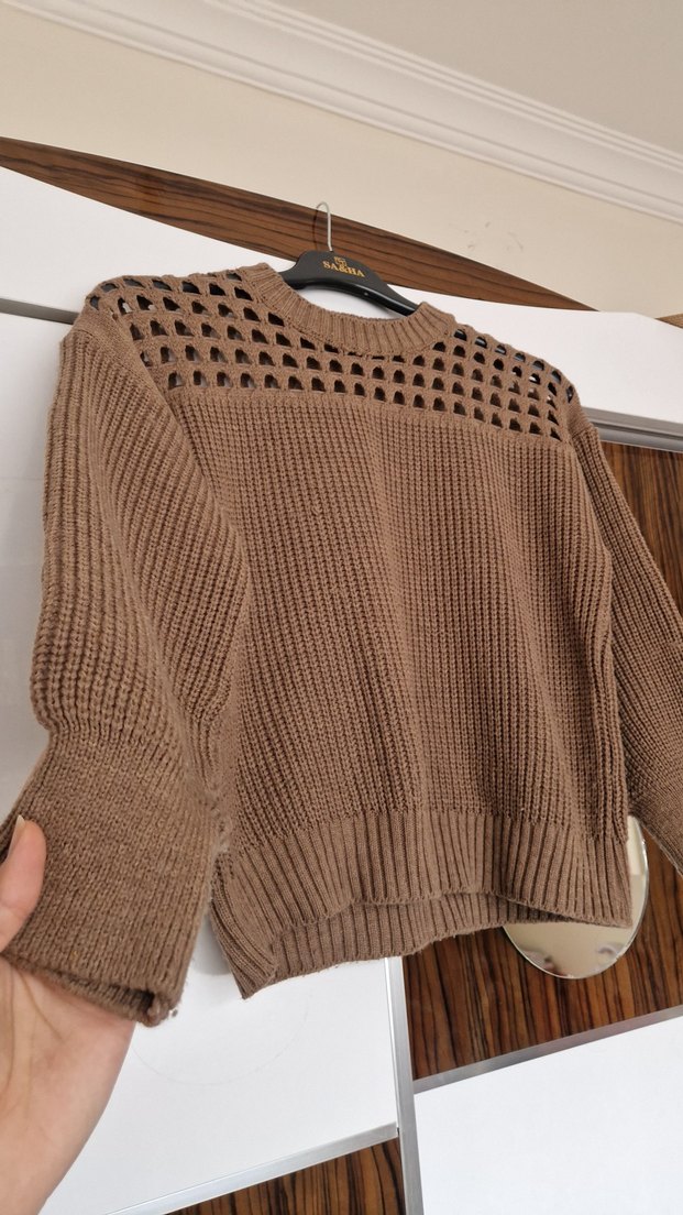 Kadın Kahverengi Örgü Kazak - Görsel 3