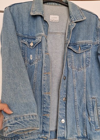 Düğmeli Geniş Kesim Kadın Denim Ceket - Görsel 2