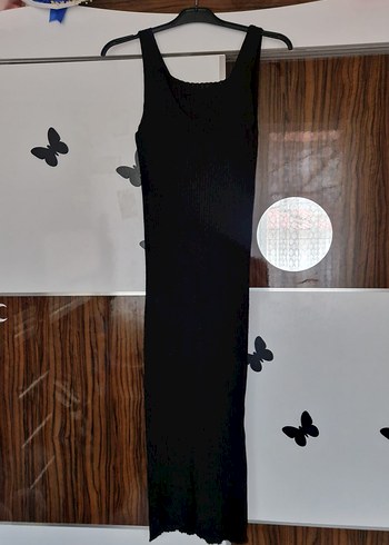 Zebra Desenli Siyah Triko Uzun Elbise - Görsel 4