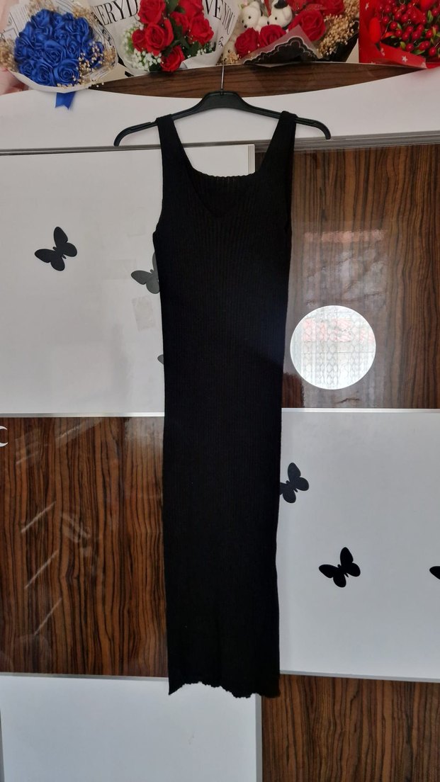 Zebra Desenli Siyah Triko Uzun Elbise - Görsel 4