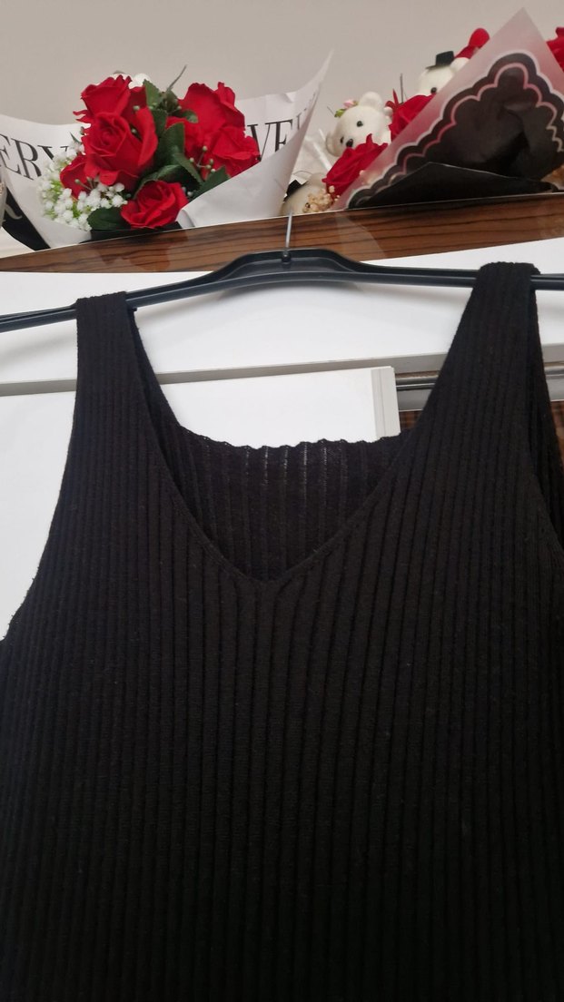 Zebra Desenli Siyah Triko Uzun Elbise - Görsel 5