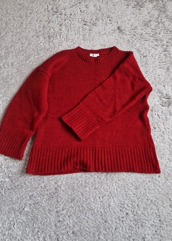 Kırmızı Örgü Kadın Yün Kazak - Görsel 5