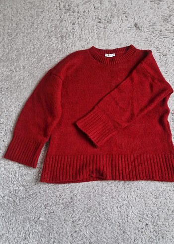 Kırmızı Örgü Kadın Yün Kazak - Görsel 2