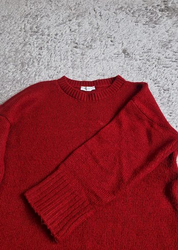 Kırmızı Örgü Kadın Yün Kazak - Görsel 3