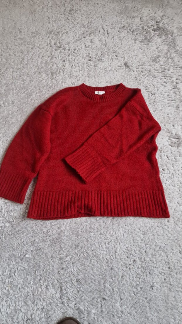 Kırmızı Örgü Kadın Yün Kazak - Görsel 5