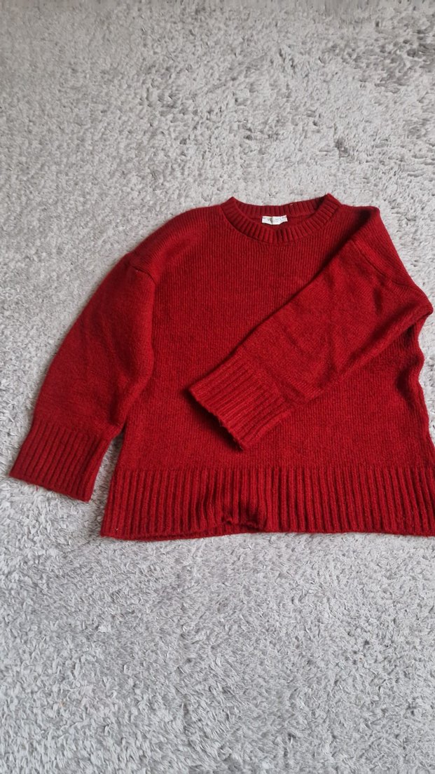 Kırmızı Örgü Kadın Yün Kazak - Görsel 2