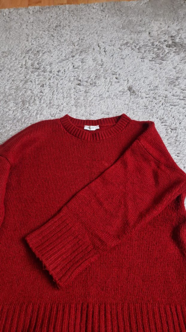 Kırmızı Örgü Kadın Yün Kazak - Görsel 3