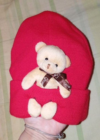 Ayıcıklı Kırmızı Bere - Görsel 2