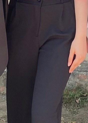 Düğmeli Siyah Kadın Pantolon ve yelek takımı - Görsel 2