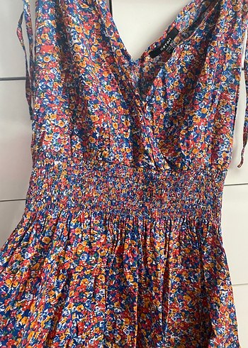 Renkli Bohem V-Yaka Askılı Elbise - Görsel 7