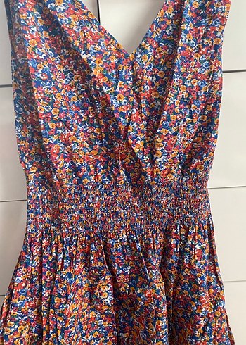 Renkli Bohem V-Yaka Askılı Elbise - Görsel 4