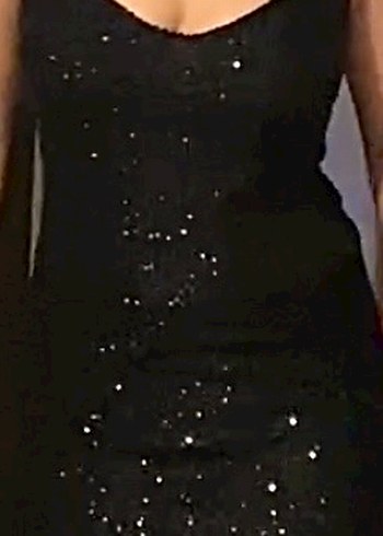 Siyah Payetli V Yakalı Mini Elbise - Görsel 2