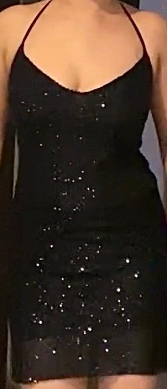 Siyah Payetli V Yakalı Mini Elbise - Görsel 2