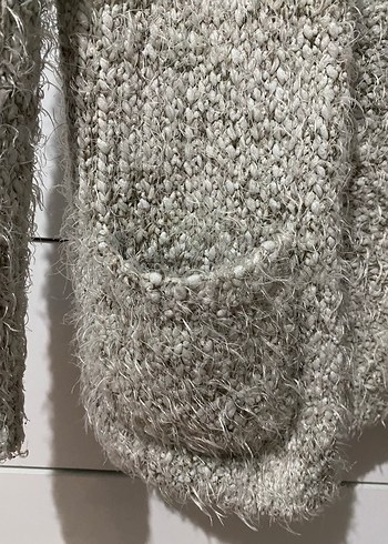 Gri Örgü Kadın Hırka Midi Boy Rahat Kesim - Görsel 2