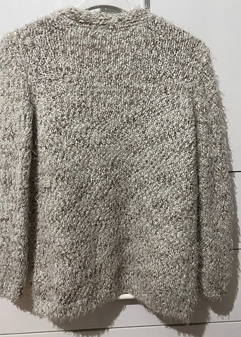 Gri Örgü Kadın Hırka Midi Boy Rahat Kesim - Görsel 5