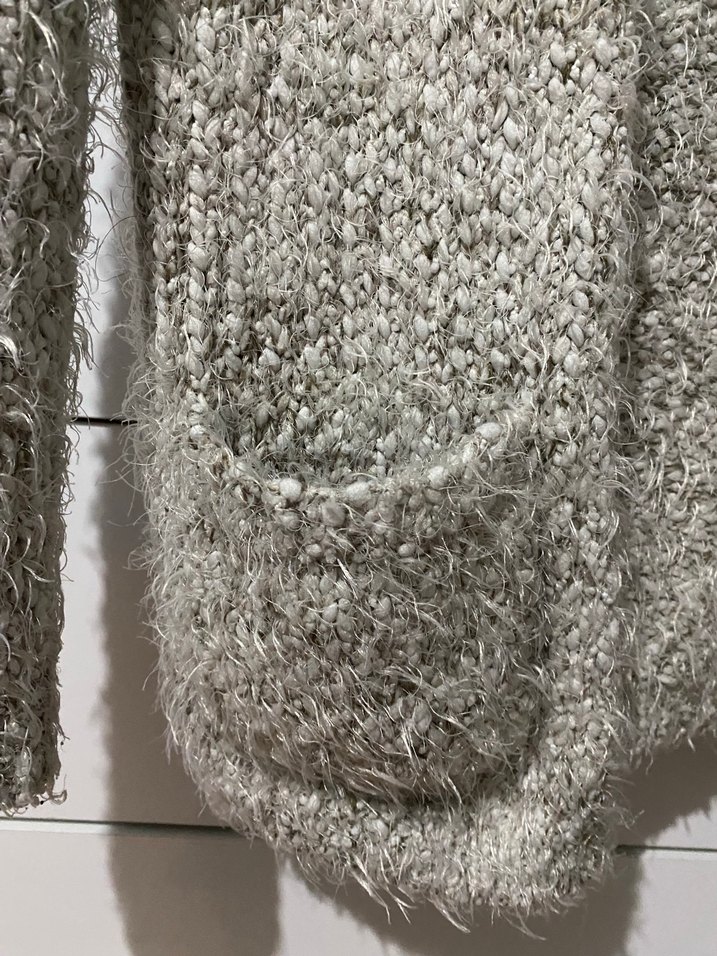 Gri Örgü Kadın Hırka Midi Boy Rahat Kesim - Görsel 2