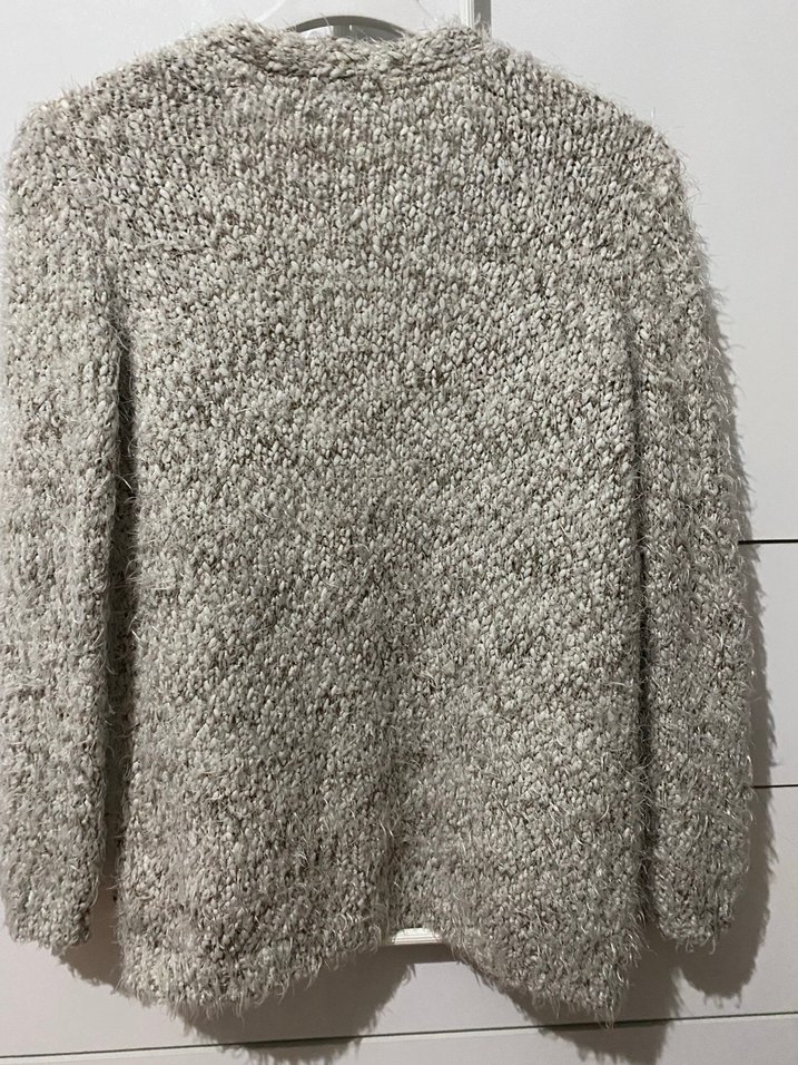 Gri Örgü Kadın Hırka Midi Boy Rahat Kesim - Görsel 5