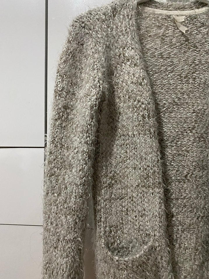 Gri Örgü Kadın Hırka Midi Boy Rahat Kesim - Görsel 3