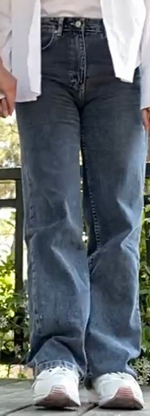 Gri Midi Boy Bol Kesim Kadın Kot Pantolon - Görsel 2