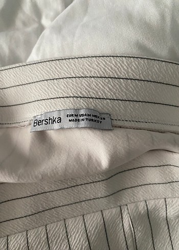 Beyaz Gri Çizgili Pilili Midi Kalem Etek - Görsel 4