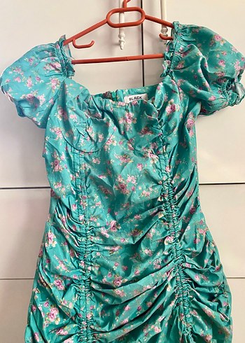 Turkuaz Drapeli Mini Bohem Elbise - Görsel 6