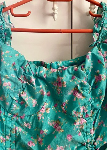 Turkuaz Drapeli Mini Bohem Elbise - Görsel 2