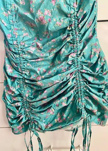 Turkuaz Drapeli Mini Bohem Elbise - Görsel 4