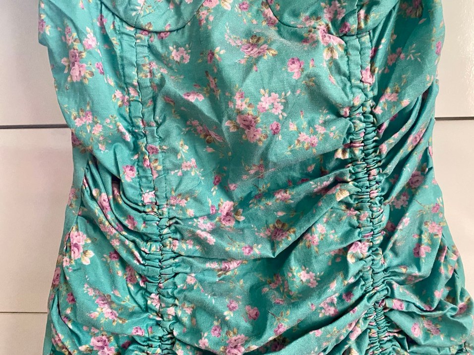 Turkuaz Drapeli Mini Bohem Elbise - Görsel 5