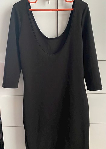 Siyah V Yaka Midi Kadın Elbise - Görsel 2