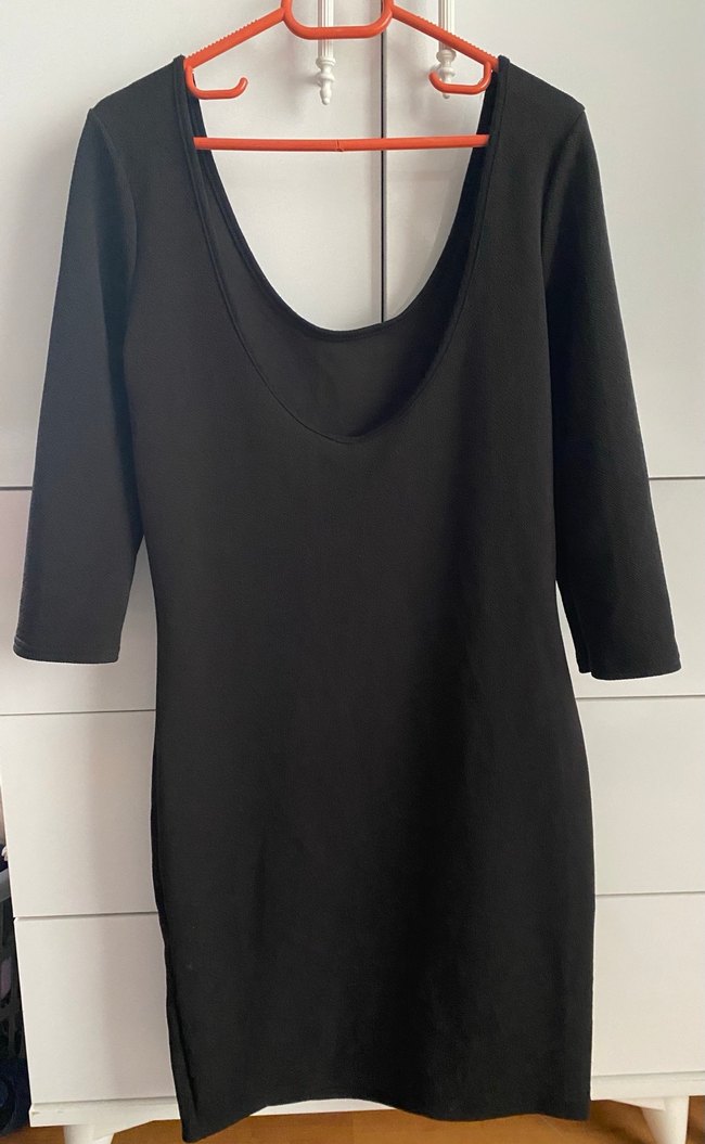 Siyah V Yaka Midi Kadın Elbise - Görsel 2