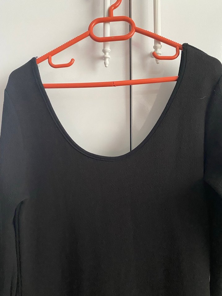 Siyah V Yaka Midi Kadın Elbise - Görsel 3