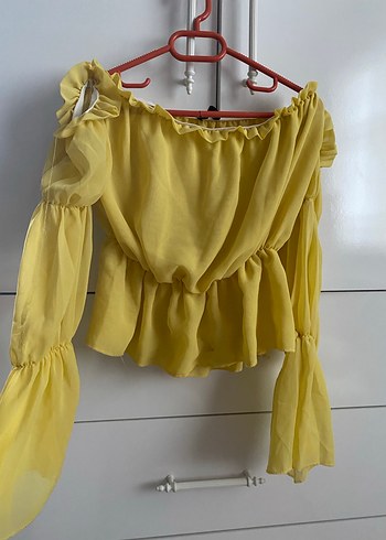 Sarı Fırfırlı Straplez Kadın Bluz - Görsel 3
