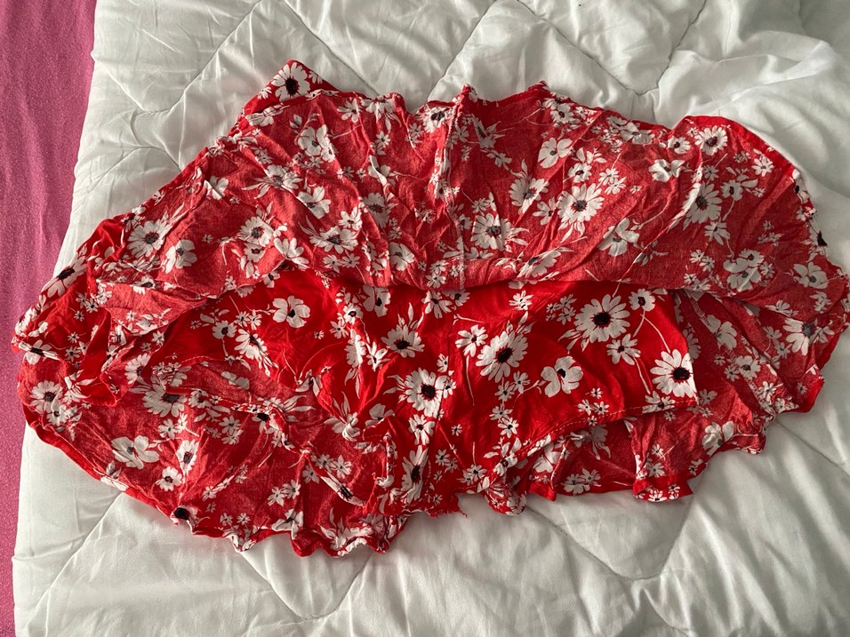 Çiçekli Kırmızı şortlu  Midi Etek - Görsel 2