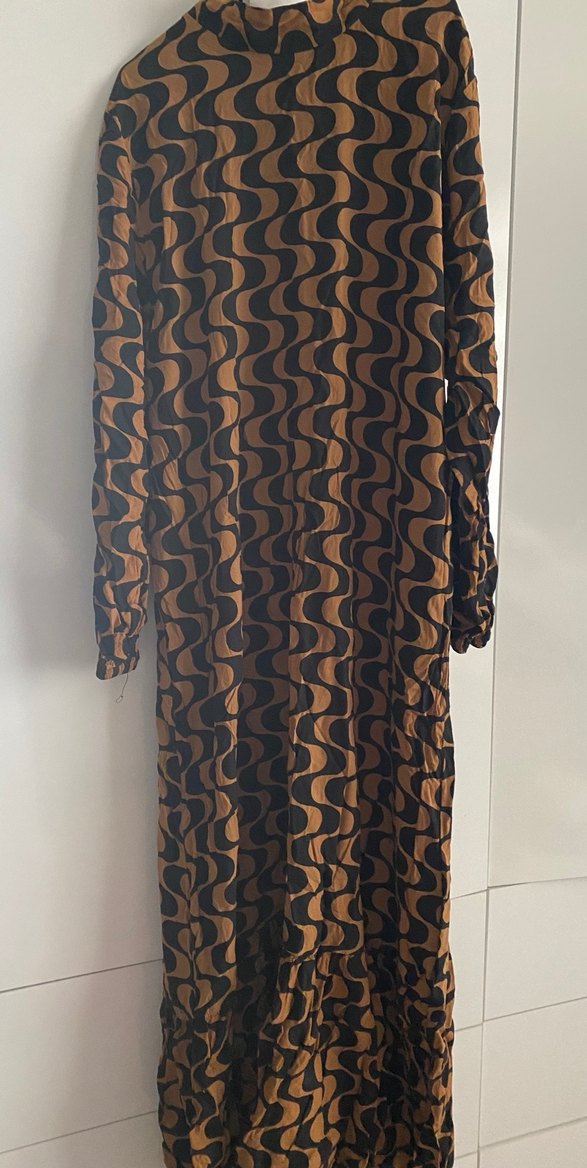 Desenli Kahverengi Uzun Kollu Kadın Elbise - Görsel 2