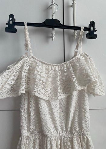 Beyaz Mini Bohem elbise - Görsel 2