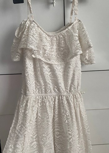 Beyaz Mini Bohem elbise - Görsel 3