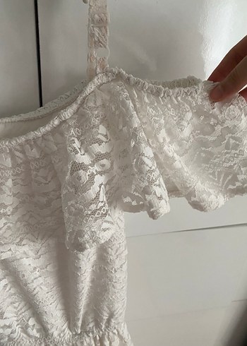 Beyaz Mini Bohem elbise - Görsel 5