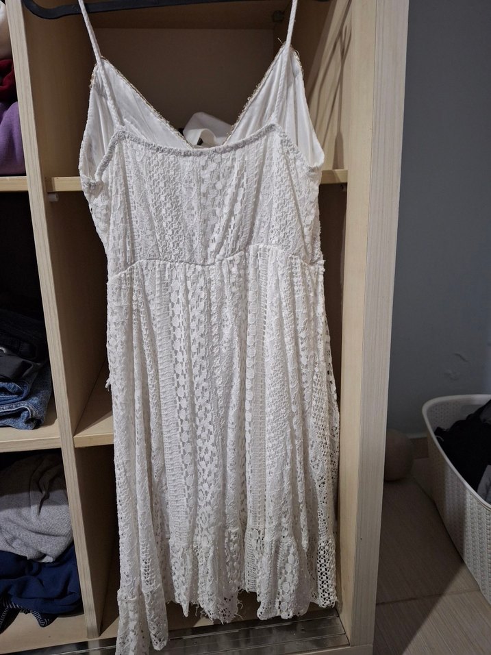 Dantel Detaylı Beyaz Bohem Kısa Elbise - Görsel 3