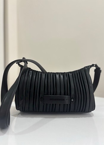 Kadın Siyah Deri Pliseli Omuz Çantası - Görsel 2