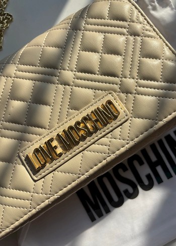 Love Moschino Zincir Detaylı Bej Deri Çanta - Görsel 6
