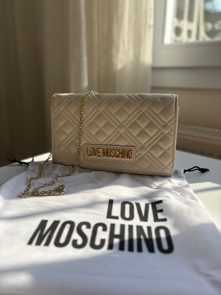 Love Moschino Zincir Detaylı Bej Deri Çanta - Görsel 3