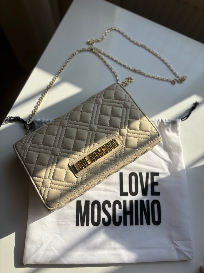 Love Moschino Zincir Detaylı Bej Deri Çanta - Görsel 4
