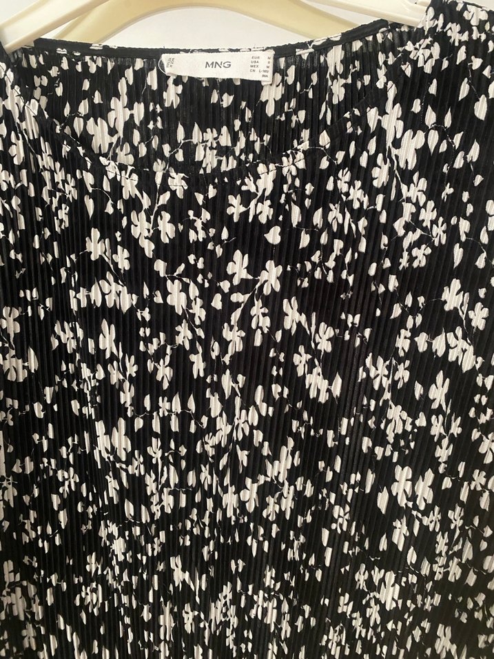 Piliseli Siyah Gri Desenli 3/4 kol boyu elbise - Görsel 3