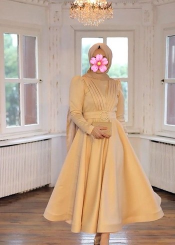 Bej Uzun Kollu Drapeli Kadın Abiye - Görsel 2